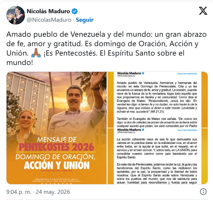 Maduro y Cilia Flores publican mensaje desde prisión en Estados Unidos